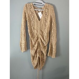 Crochet Beach Cover-up Dress Tan Size Small